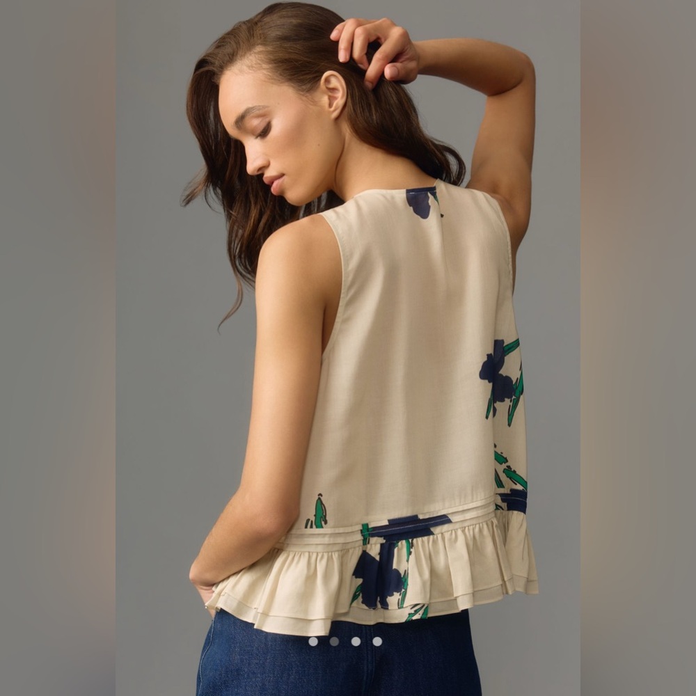 NWT Hope for Flowers by Tracy Reese Frilled Shell l Blue Motif | Size Medium - Picture 2 of 12